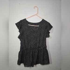 Banana Republic Women's Sleeveless Smocked Peplum Black Polka Dot Medium
